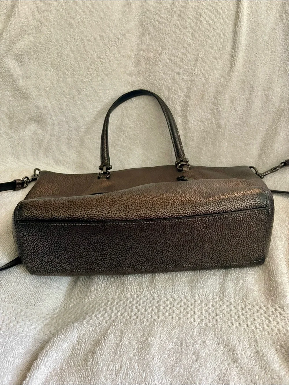Coach Metallic Bronze Pebbled Leather Satchel with Crossbody Strap - Picture 6 of 6